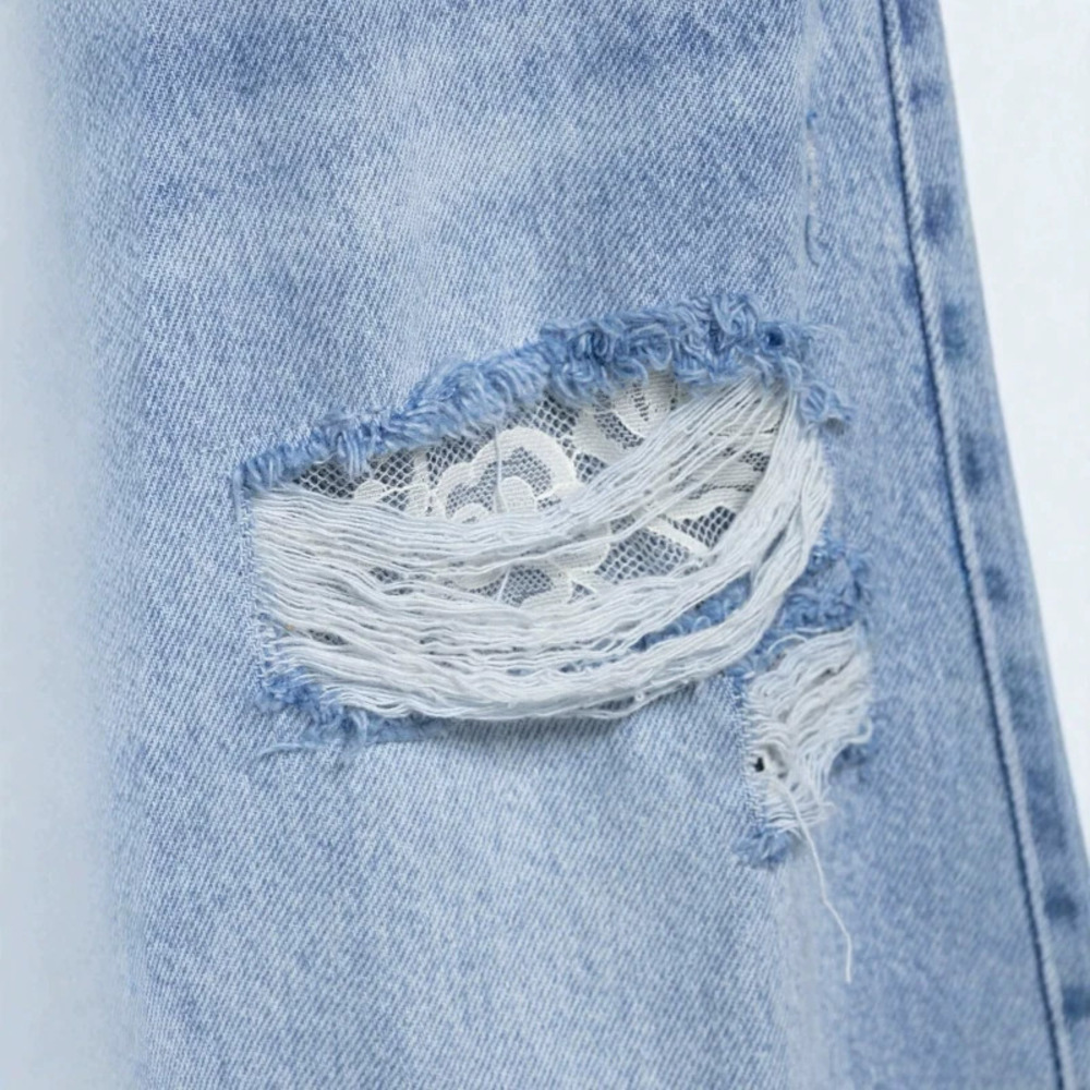 ZARA Chic Casual Ripped Wide Leg Jeans